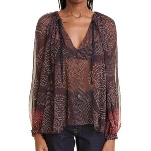 NEW Ulla Johnson Pauline Metallic Peasant Garnet Sheer Transparent Puff Sleeve 6